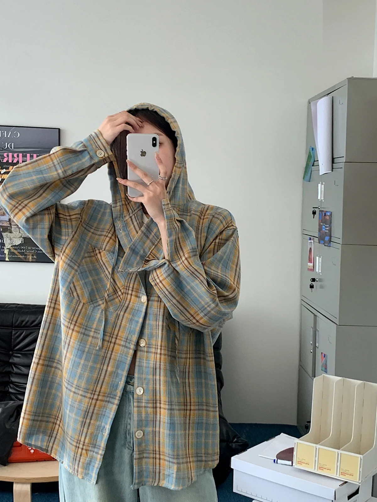 Vs What американские винтажные клетчатые рубашки с капюшоном и длинными рукавами