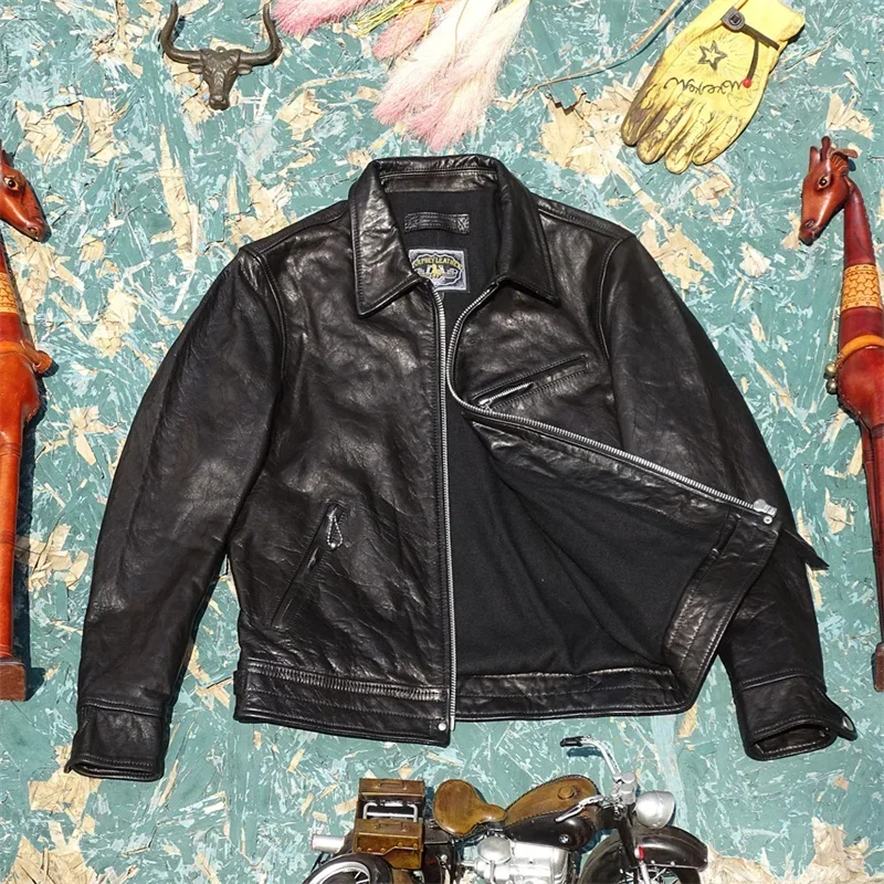 Кожаная куртка из конской кожи с тупой бритвой и масляным воском мужская тонкая