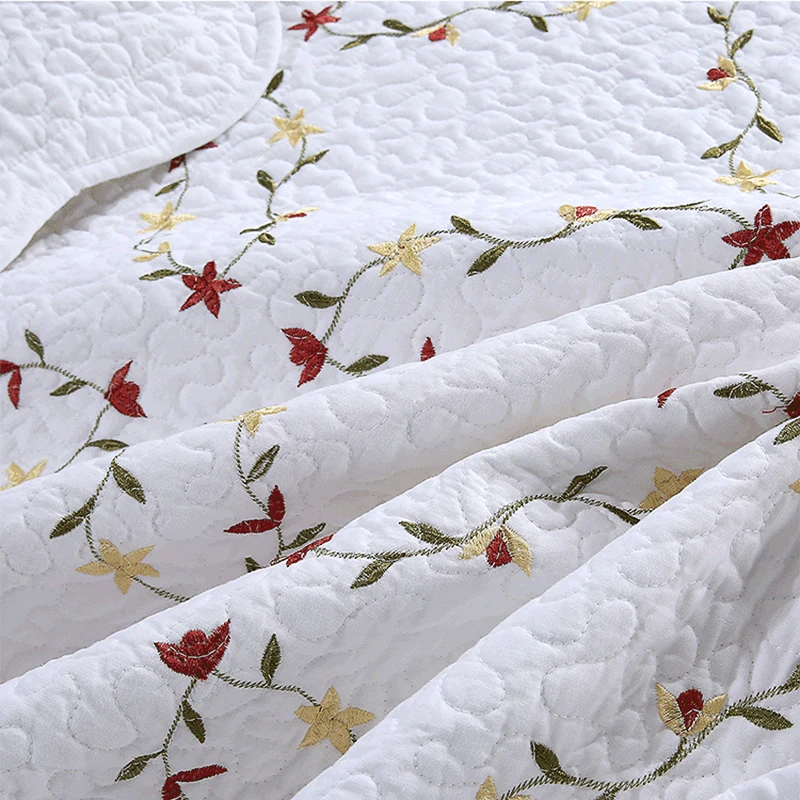 Покрывало на кровать Белое хлопковое стеганое одеяло Комплект из 3 предметов для