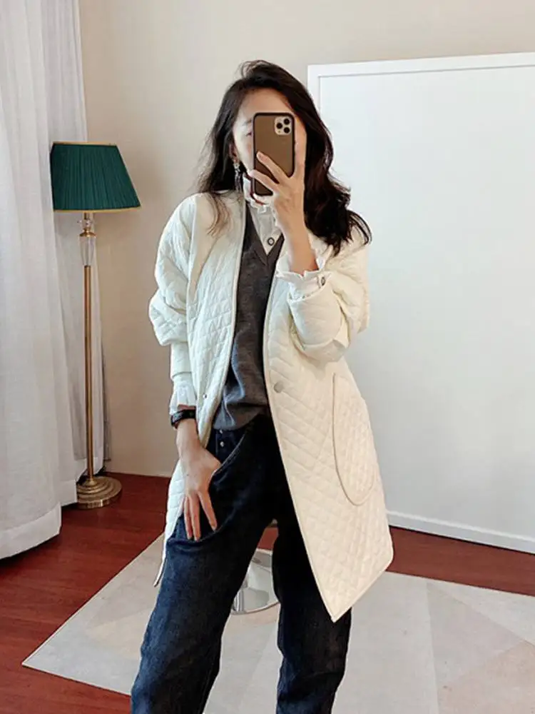 

2022 Autumn and Winter New Lace-up Rhombus Casual Long-sleeved Cotton Clothes Black Beige