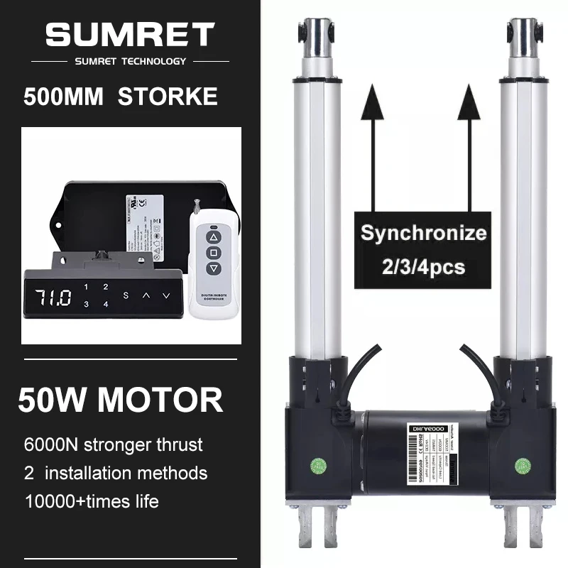 

0-500MM Adjustable Stroke Electric Linear Actuator Sensor Motor Hall Height Display Controller Kit Set 433MHz Remote DC 12V 24V