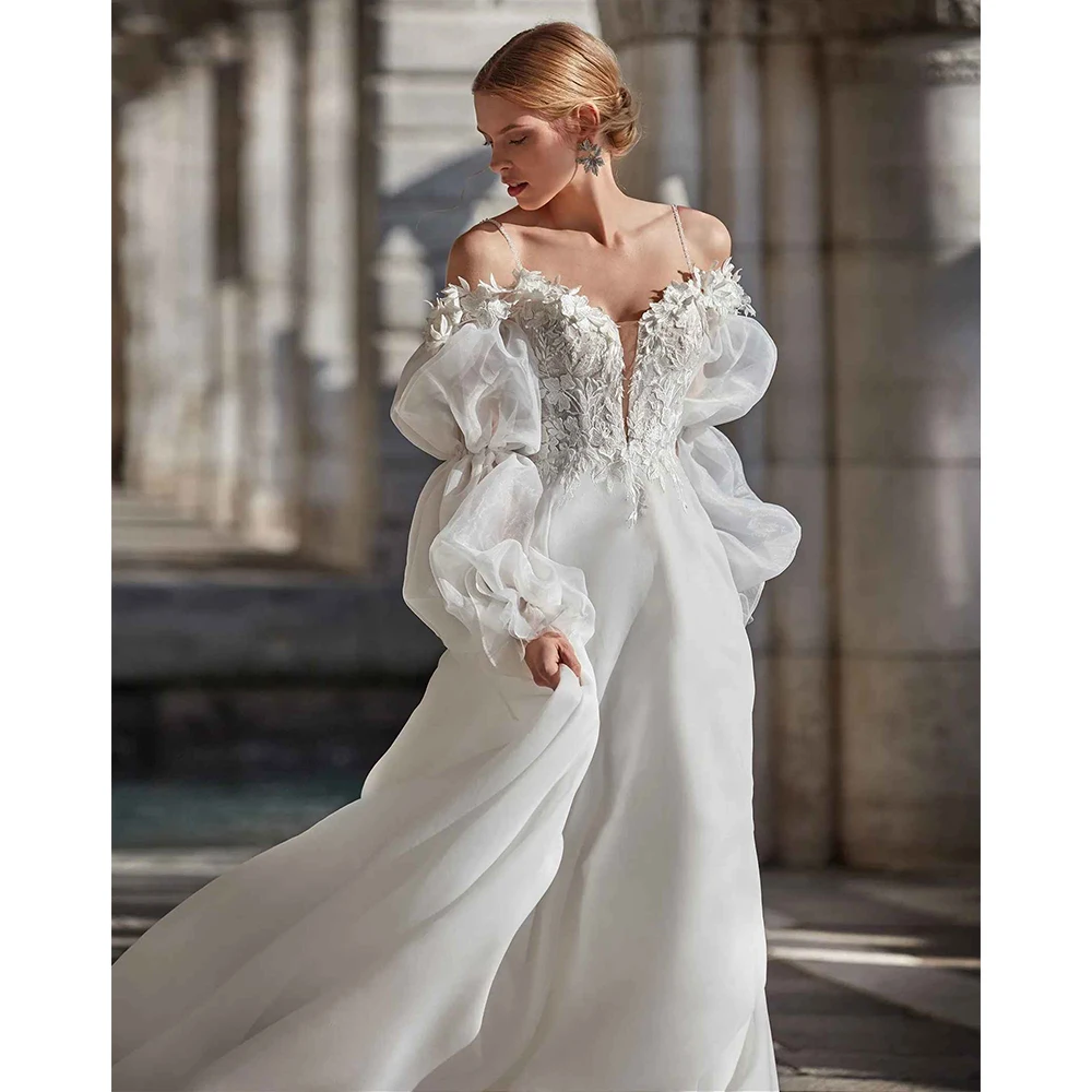 Свадебные платья с открытыми плечами для невесты иллюзия кружевные цветочные