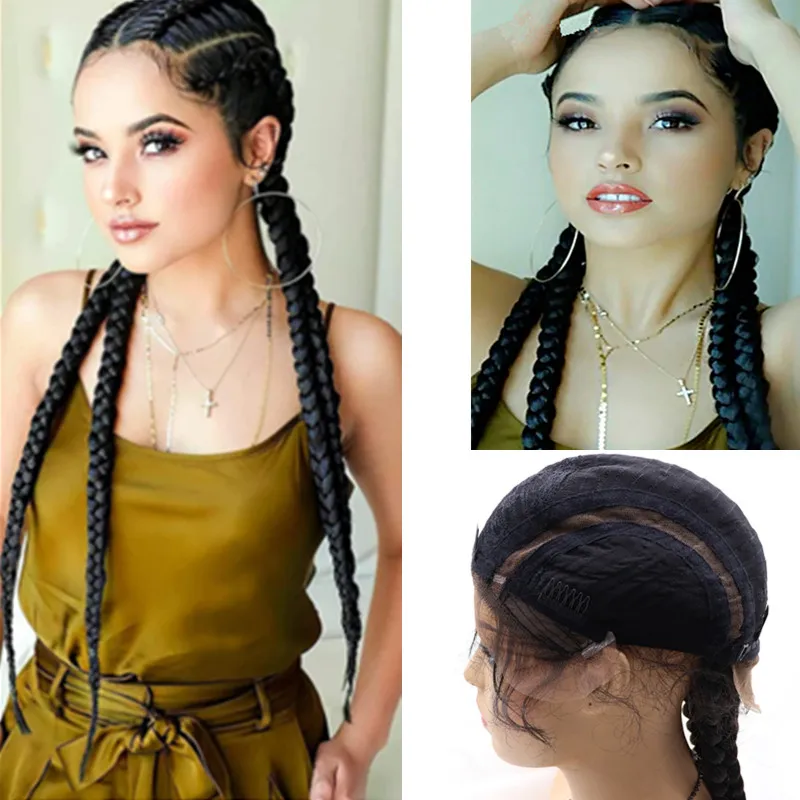 

Full lace 32inch Synthetic Braided Wigs For Braids Lace Front Wigs Women Cornrow Braids Lace Wigs With Baby Hair Long Jumbo Box