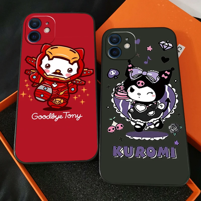 

Hello Kitty Phone Case For Funda iPhone 13 11 Pro Max 12 Mini X XR XS Max 6 6s 7 8 Plus Soft Celular Carcasa Etui Black Coque