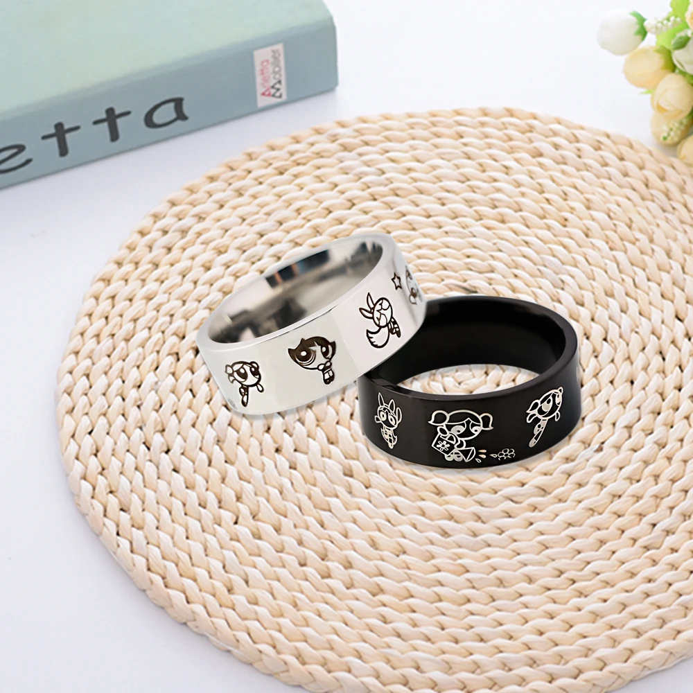 

Cute Things Couple Ring Cartoon Stainless Steel Rings Wedding Valentine's Day Gift Rings For Women Girls Jewelry