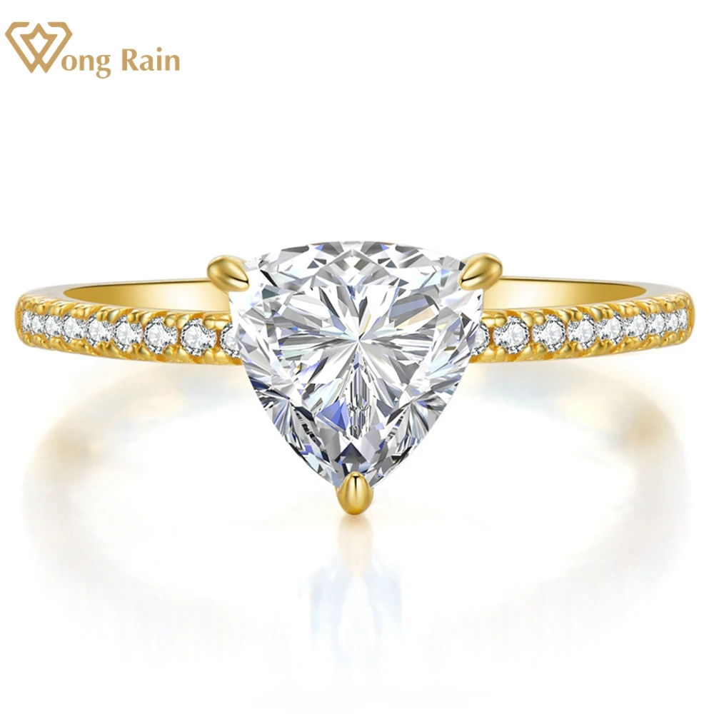 

Wong Rain, 100% Стерлинговое Серебро 925 пробы, треугольник, 1CT, создан моиссанит, драгоценный камень, для свадьбы, помолвки, Женское кольцо, ювелирны...