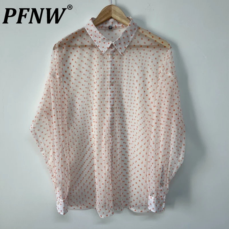 

PFNW Summer Men's Original Dot Perspective Mesh Hip Hop Shirts Chic Versatile Sunscreen Print Personality Delicacy Tops 12Z1467