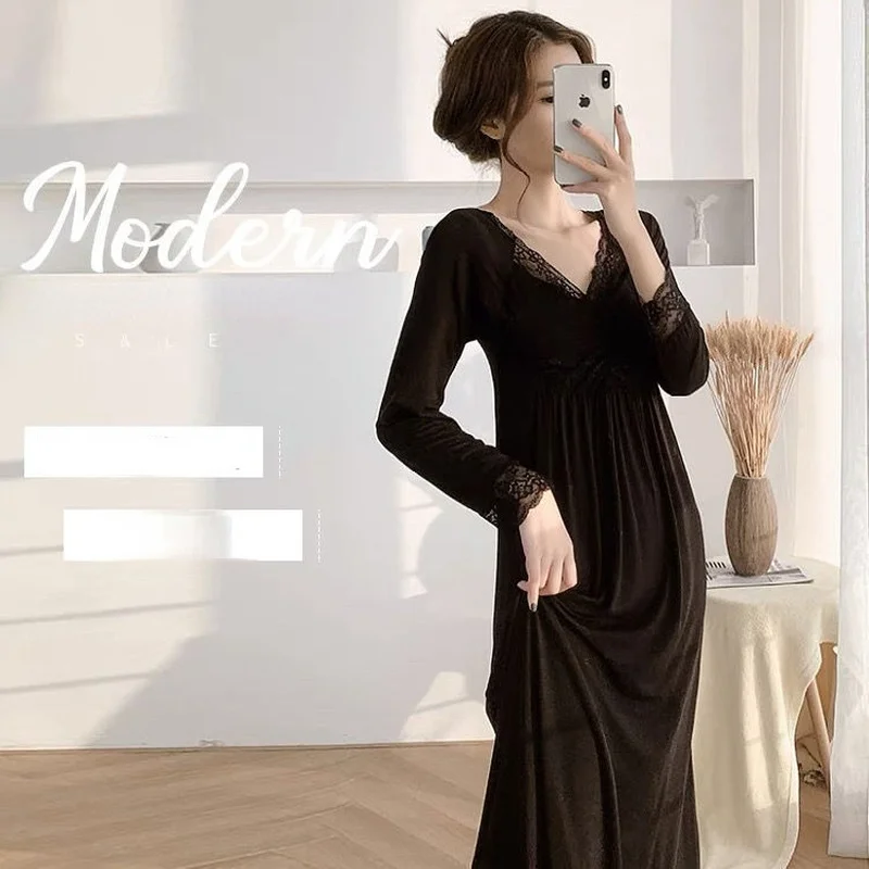 Ночная сорочка Женская атласная с V-образным вырезом и длинным рукавом |