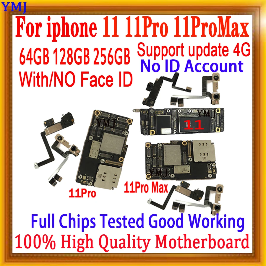 Cena Dla IPhone 11 12 Płyta Główna Z/bez Twarzy ID Dla IPhone 12 11 Pro Max Logic Board Chipy Testowane Wsparcie Aktualizacja LTE 4G Płyta 64GB