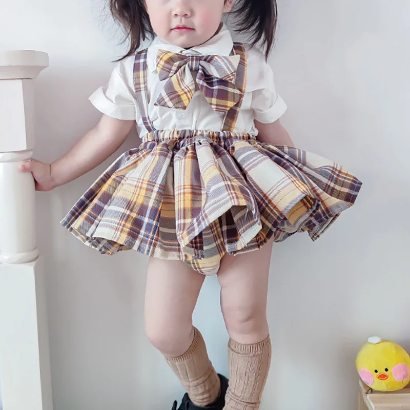 Baby Girls Skirt JK Tutu Skirt Children's Baby Pleated Short Skirt Casual Lattice Studens Clothes For Kids Cute White Shirt Sets enlarge