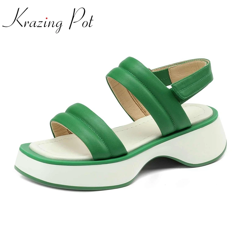 

Krazing Pot European Design Mature Elegant Microfiber Peep Toe High Heel Platform Beauty Lady Streetwear Basic Women Sandals L88