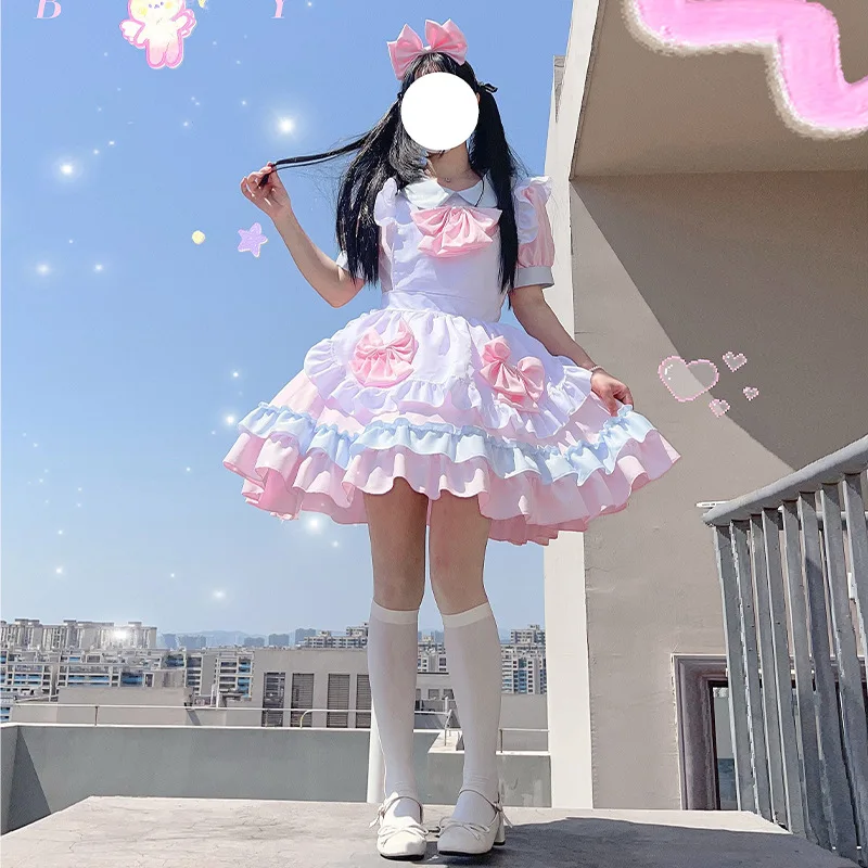 

HAYA Japanese Halloween Lolita Cosplay Costum Women Lolita Soft Girl Maid Dress Cafe COS Anime Cream Sweetheart Maid Dress