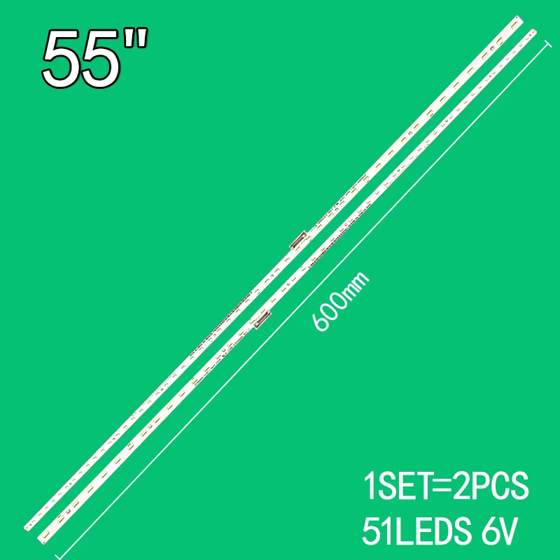 2Pcs 51Led Per Sony 55 "Tv Xbr-55X800E Kd-55Xe7005 Kd-55Xe8577 Kd-55Xe5896 Kd-55Xe7002 Kd-55Xe8596 55X720E V550Qwme03 V55Qwse09