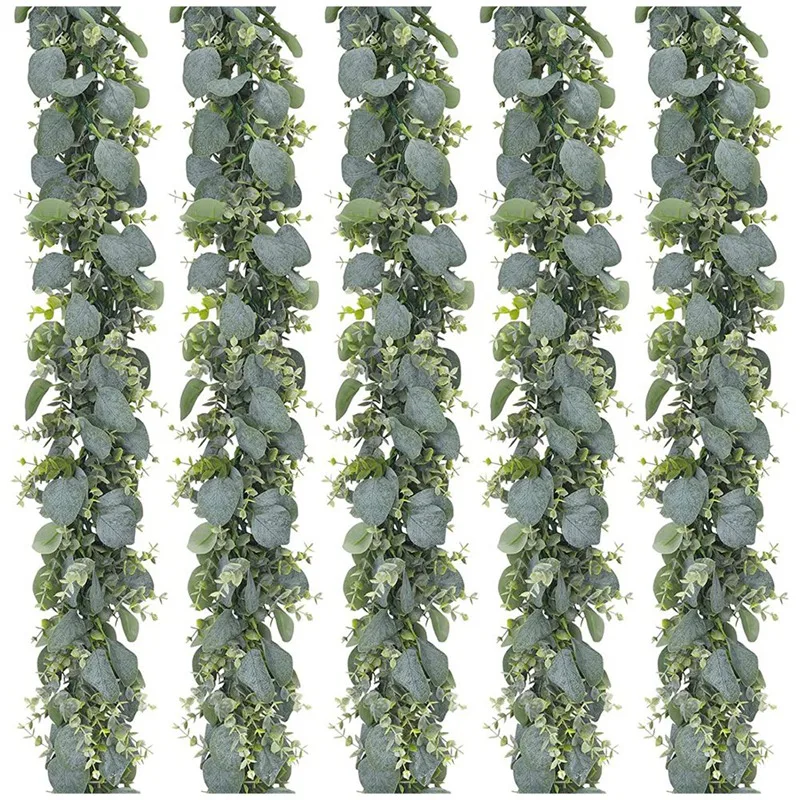 

5 Pcs 5.5Ft Artificial Eucalyptus Garland Fake Silver Dollar Eucalyptus Greenery Garland Vines Table Runner For Wedding