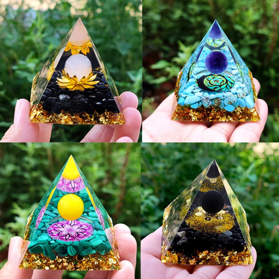 

NEW Energy Generator Orgone Pyramid Amethyst Peridot Healing Natural Crystal Reiki Chakra Generator Orgonite Pyramid Meditation
