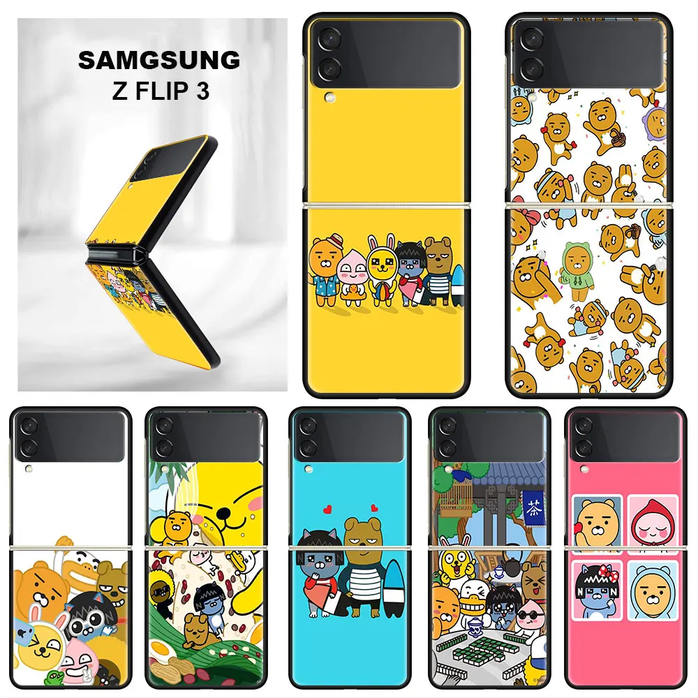 

Kakao Friends Cute Case For Samsung Galaxy Z Flip 3 4 5G Funda ZFlip3 Luxury Black PC Hard Shockproof Back Phone Coque Shell