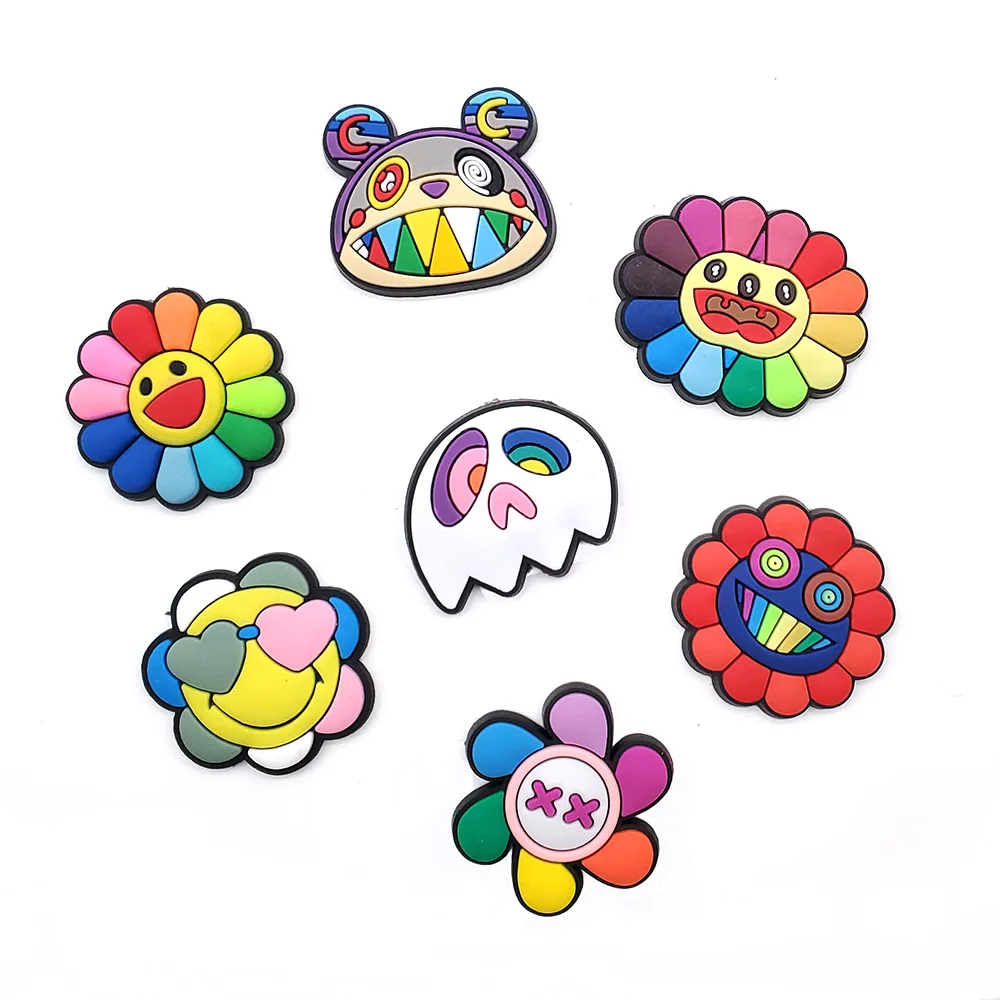 Flower Croc Charms Sunflower Croc Charms Fits for DIY Clog Sandals Decoration Smile Rainbow Sun Flower Pride Croc Charms