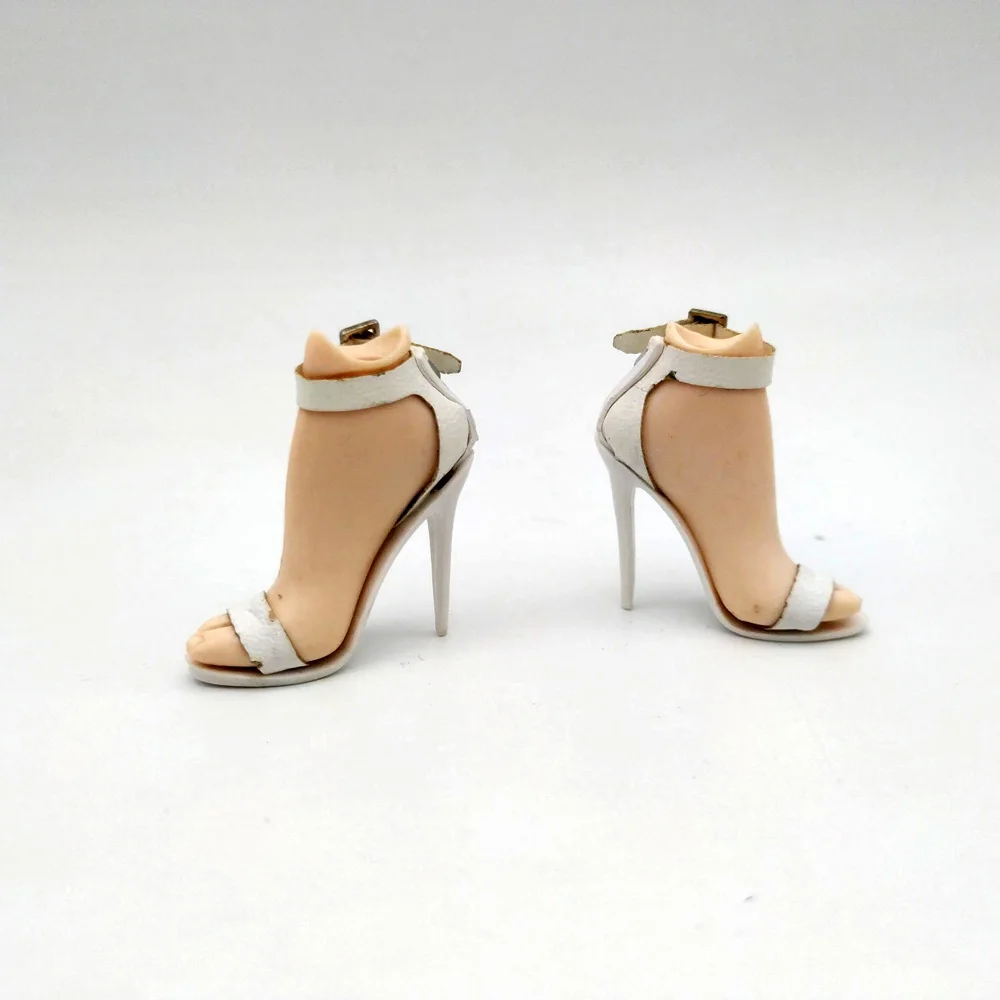 

1/6 White Women's Shoes with Feet Model Fashion Female Solider High Heeled Sandals for 12in Ph TBL JIAOUL Doll Action Figure Toy