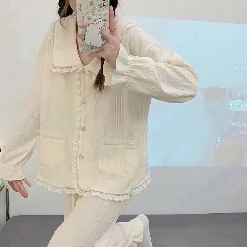 Молодежные вафельные пижамы для девочек весенне-летний милый и комплект из двух