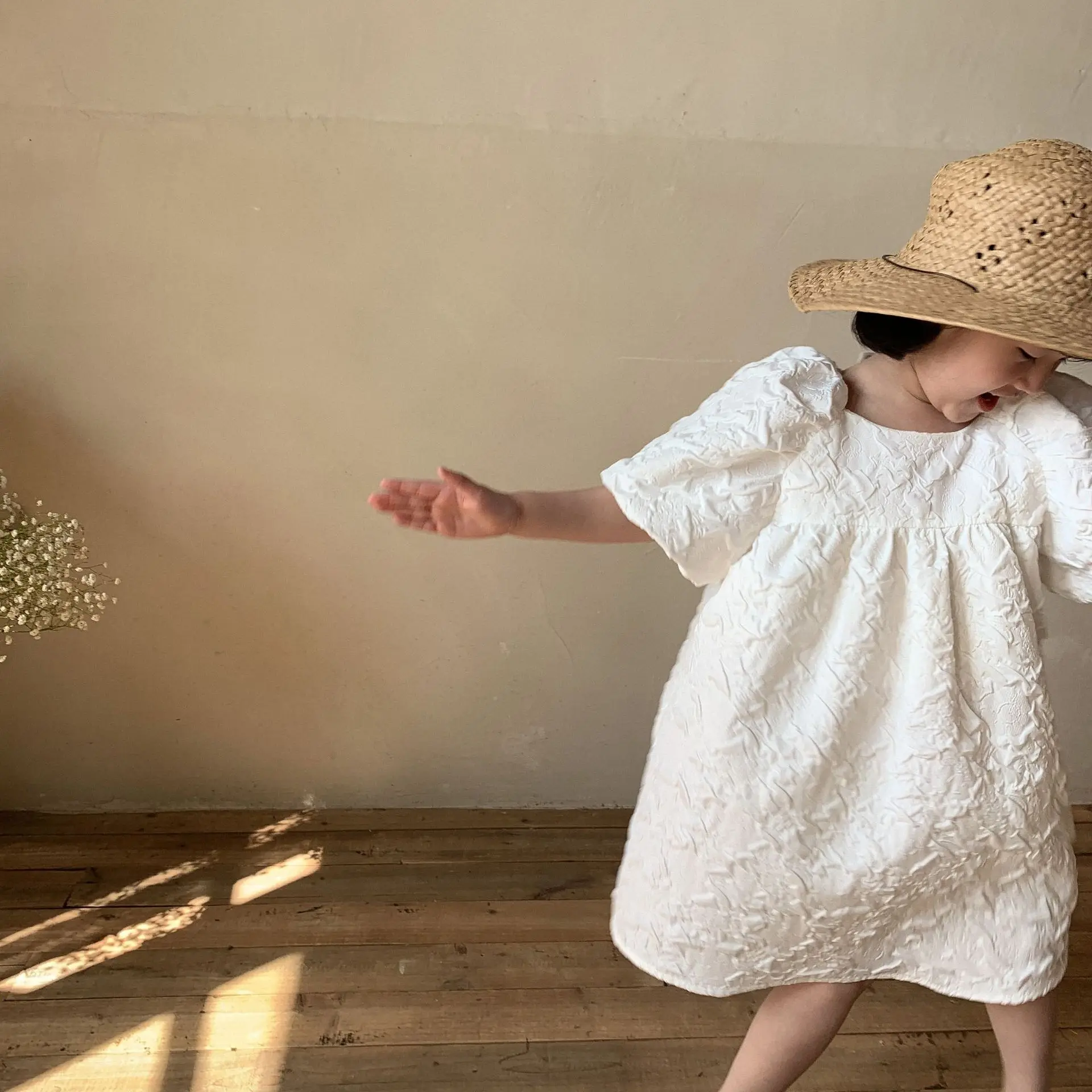 

Children Dress 2023 Summer New Korean Solid Color High Sense Girl Dress Princess Dress Party Dress