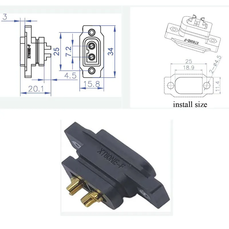 Фото XT60NE 30A Разъем для зарядки литиевой батареи, фиксированная женская головка, сварной тип, позолоченный терминал XT60, штекер, новая энергетическая вилка №2