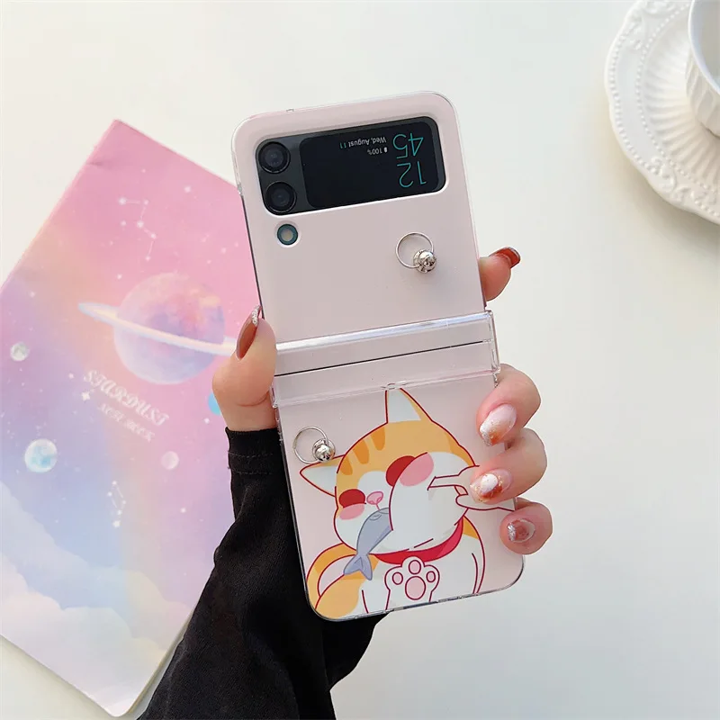 Cartoon Pinched Face Cat Phone Case for Samsung Galaxy Z Flip 4 3 Hard Cover for ZFlip3 Zflip4 Solid Shell Bracket