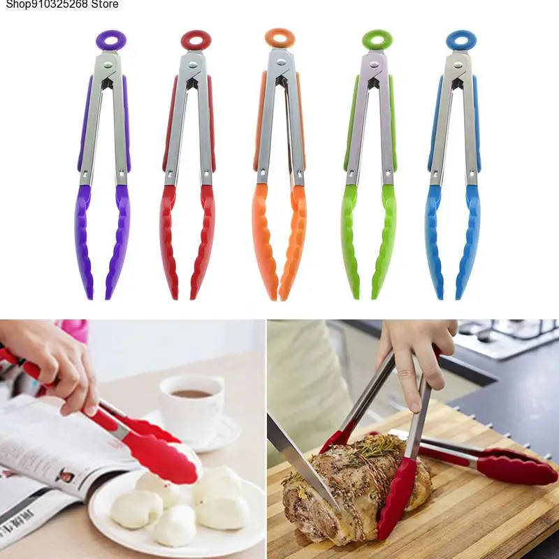 

Силиконовые кухонные щипцы из нержавеющей стали, зажим для барбекю, столовые щипцы для салата, кухонные инструменты