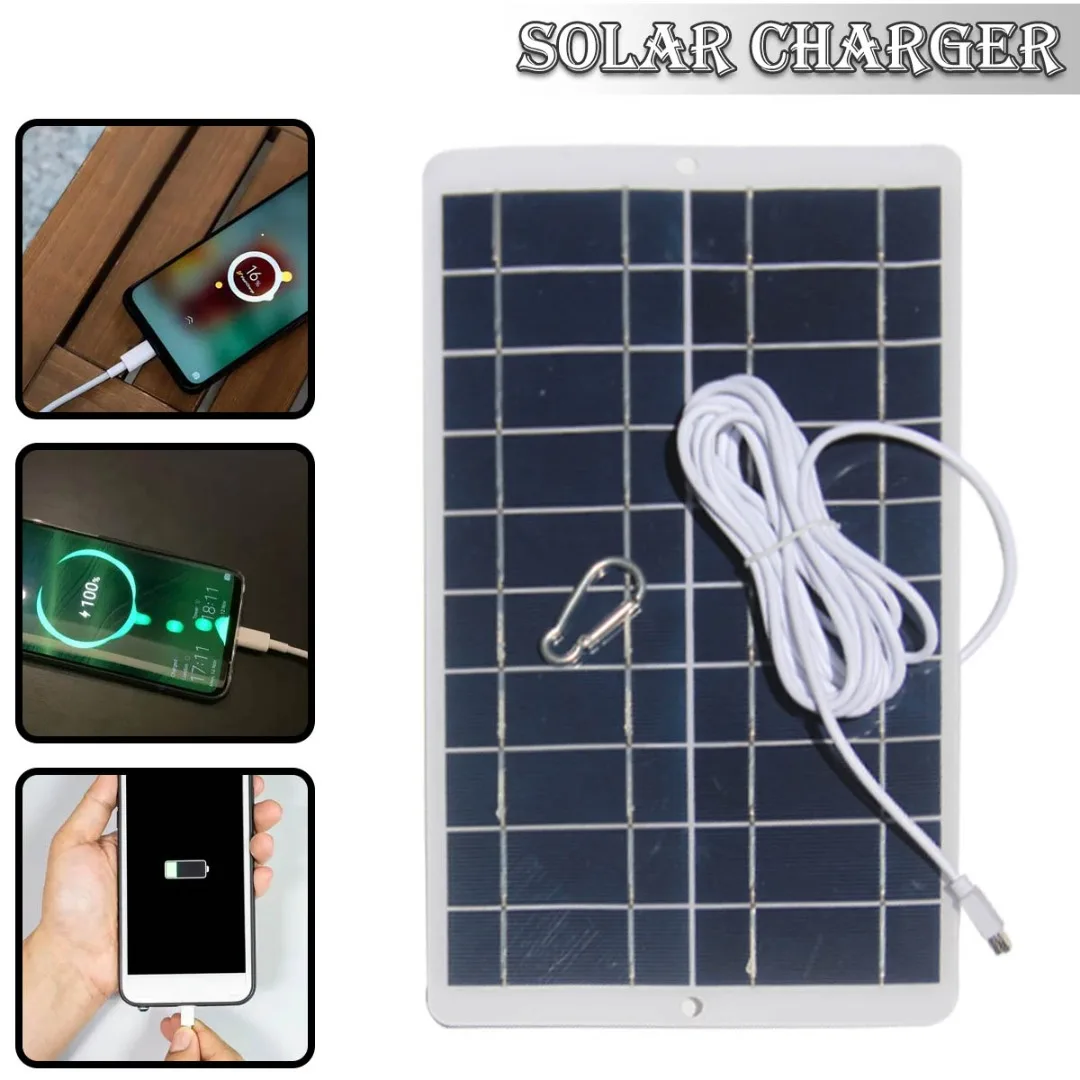 8W 5V Solar Panel Phone Charger Doorbell Security Camera Type-C Output USB Portable Outdoor Camping Battery Charger