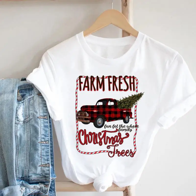 

Women Merry Christmas Plaid Trend Lovely Cute Tee New Year Fashion Tshirt Print Pretty Nice Lady Top T Graphic T-shirt
