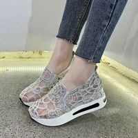female wedge shoes sequin mesh breathable shoes women gold silver platform sneakers women height increasing wedges shoes casual