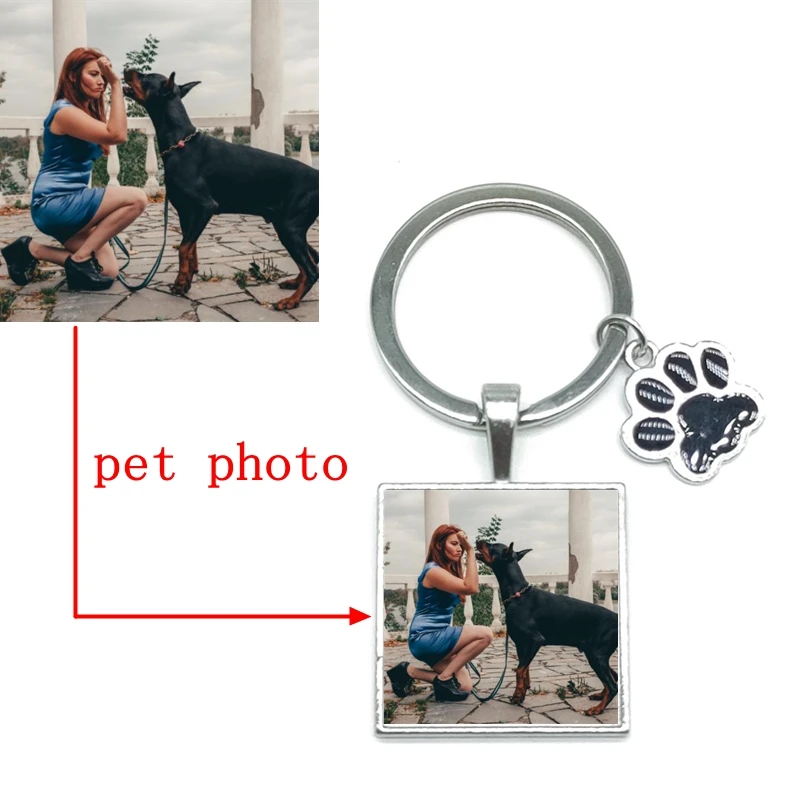 

Custom DIY Square Dog Photo Keychain I Love Dog Glass Crystal Pendant Keychain Car Keys Favorite Gift Souvenir for Men and Women