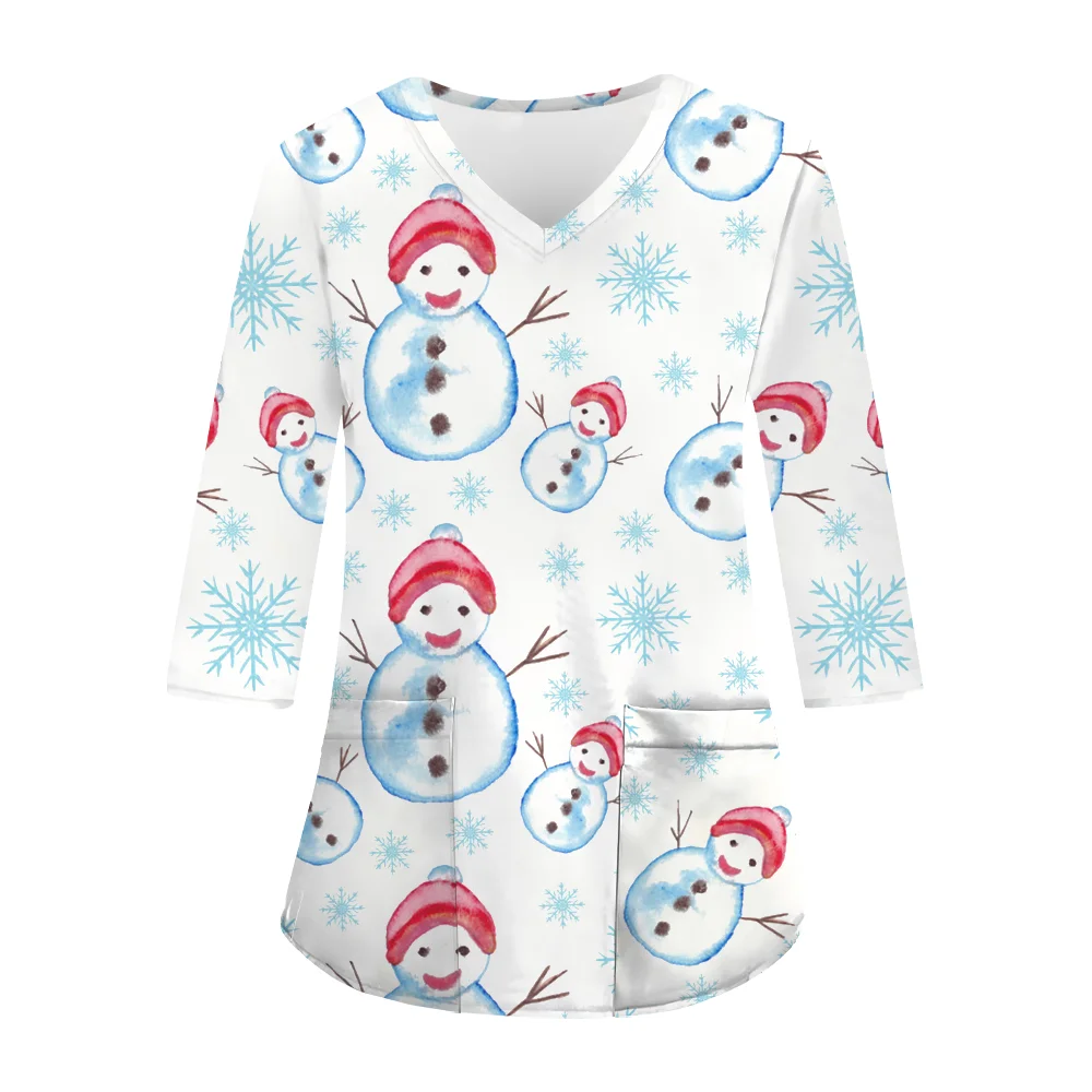 Клиническая униформа женская рождественская футболка со снеговиком и
