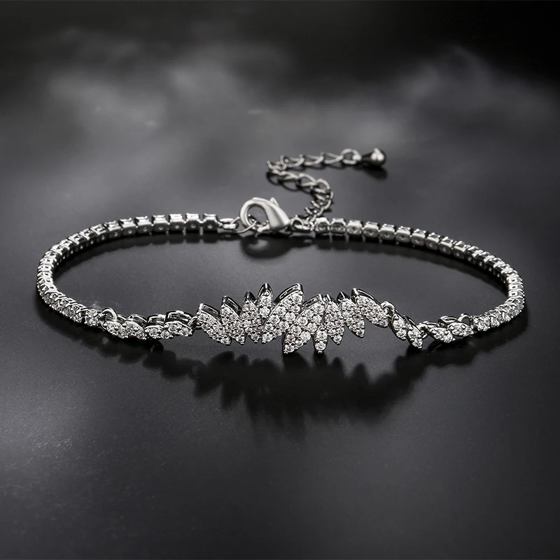 

JUNZI Luxury Leaf Zirconia Adjustable Bracelets for Women Fashion Elegant Silver Color Bracelet Chain Wedding Party Jewelry Gift