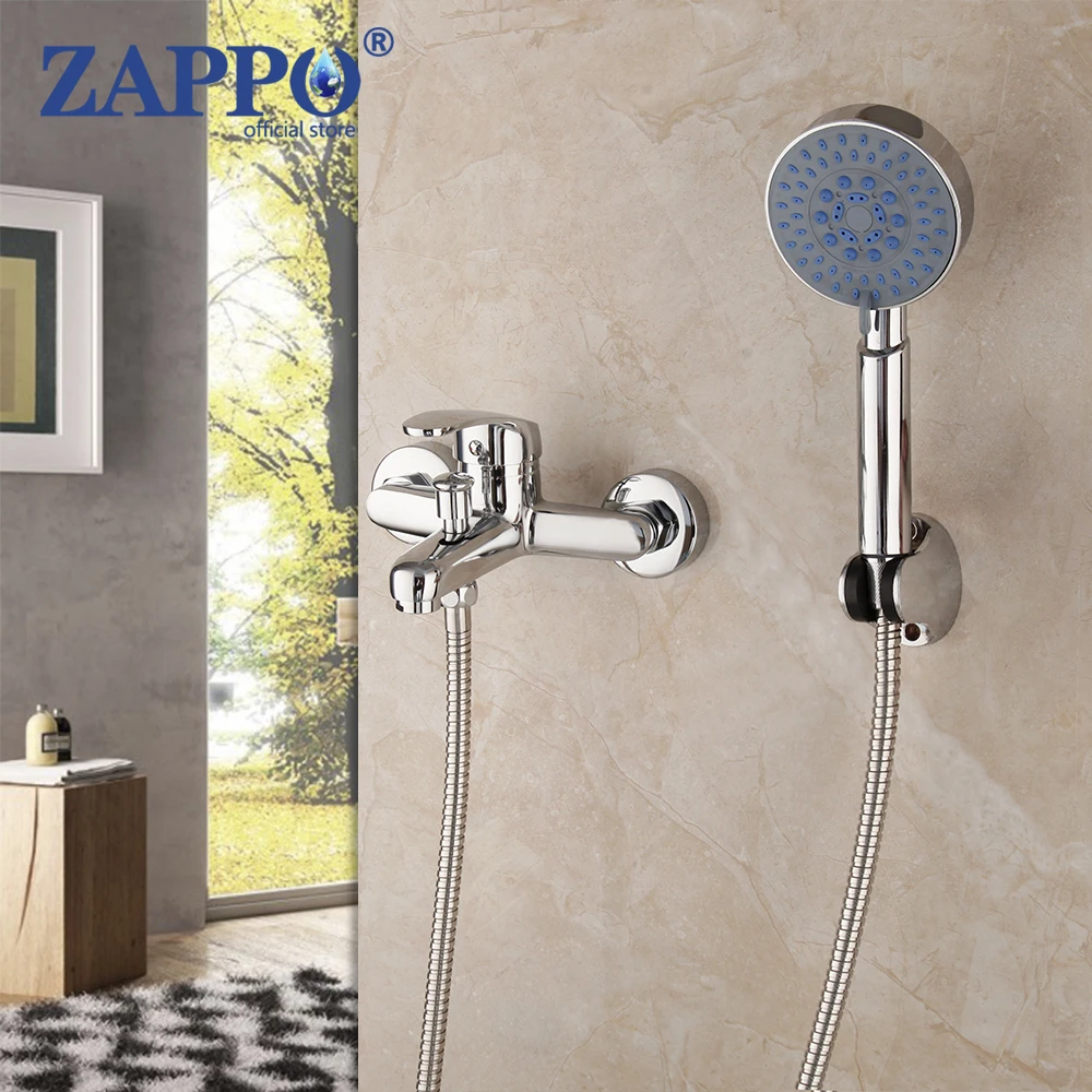 

ZAPPO Bathtub Shower Faucet Set Bathroom Rainfall Plastic Hand Shower & Mixer Spray Chrome Shower Set Faucets