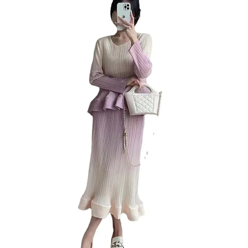 Женский плиссированный костюм ALSEY Miyake повседневный комплект из двух предметов