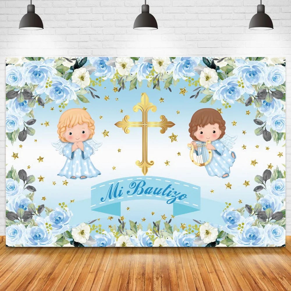 

Милый ангел мой крестин фон для фотосъемки новорожденных детей блестящие звезды точки синие цветы цветочный фон для фотосъемки детский ден...