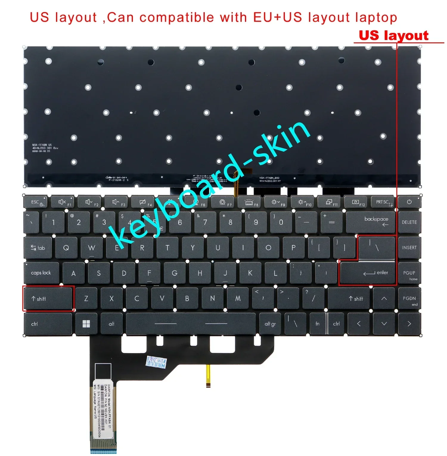 Новая американская клавиатура с подсветкой для ноутбуков серии MSI NSK-FFABN 1D 9Z.NJ2BN.A1D