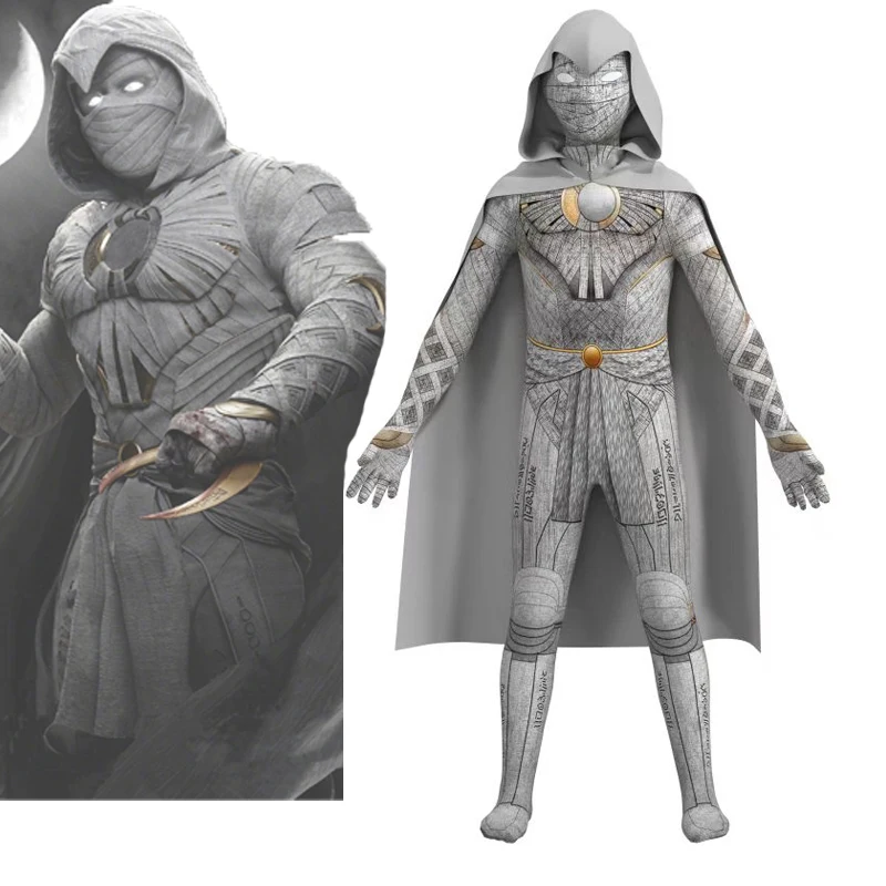 

Костюм лунного рыцаря на Хэллоуин для взрослых и детей, комбинезон супергероя для косплея с плащом + головной убор