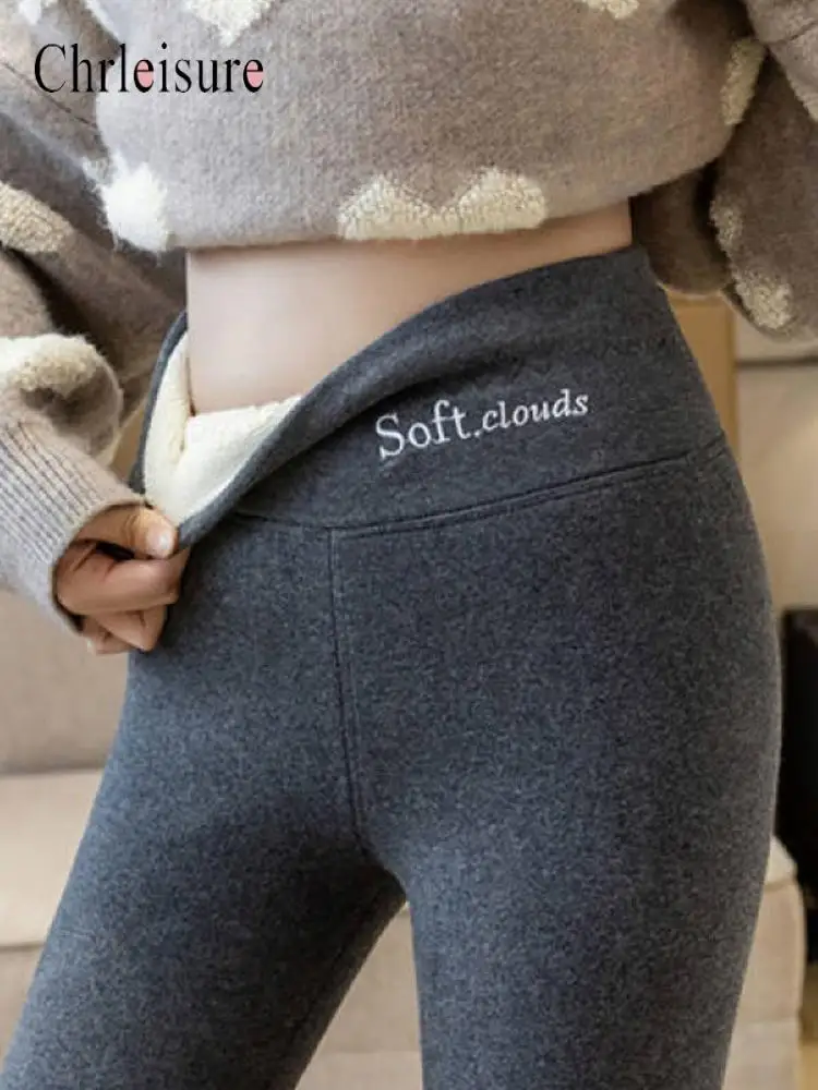 

CHRLEISURE Winter Pants For Women Velvet Thick Slim Trousers Warm Thick Ladies High Waist Cashmere Pants Female Long Trousers