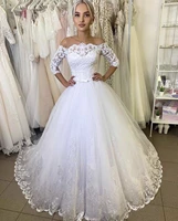 off the shoulder lace appliques wedding dresses 2022 ball gown tulle bride gowns 23 sleeves vestido de novia