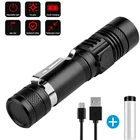 Мощсветильник светодиодный фонарик с аккумулятором 18650 и зарядкой от USB, масштабируемый фонарик T6, светодиодный ручной фонарик, фонарик для кемпинга, пешего туризма, работы