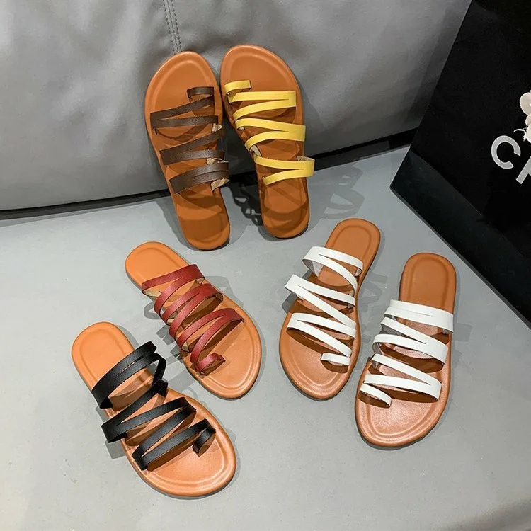 

Шлепанцы женские с перекрестной шнуровкой, резиновые сандалии, тапочки в гавайском стиле, на плоской подошве, из искусственной ткани, римск...