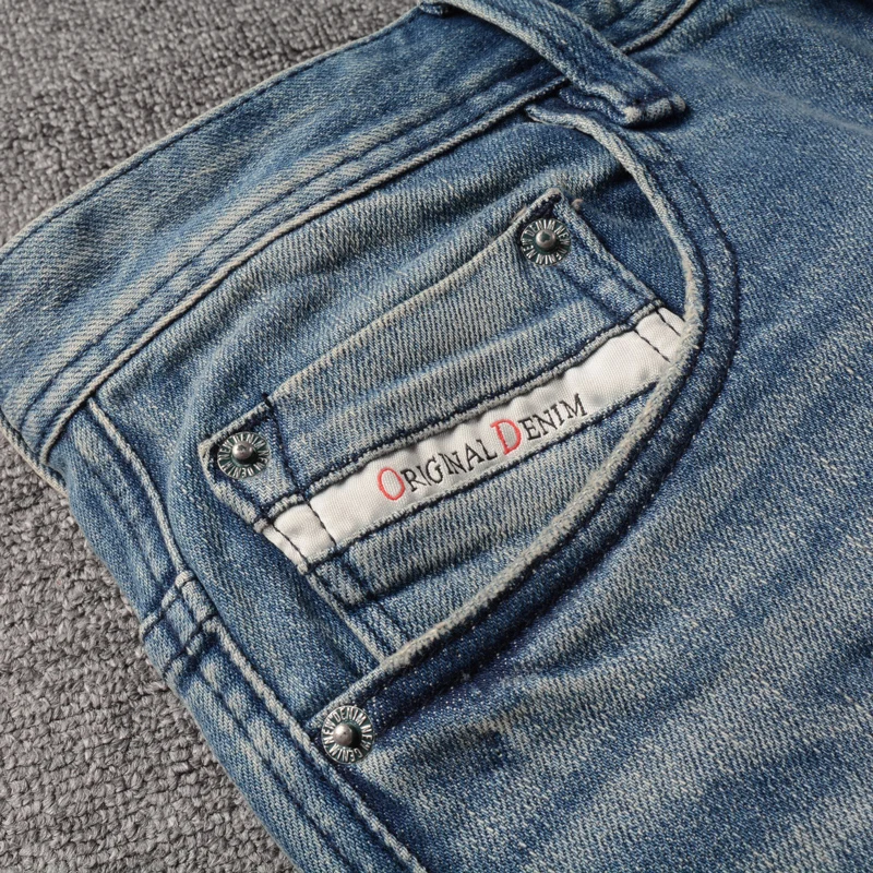 Vintage Fashion Men Jeans Retro Blue Elastic Slim Fit High Quality Ripped Jeans Men Denim Trousers Casual Designer Pants Hombre