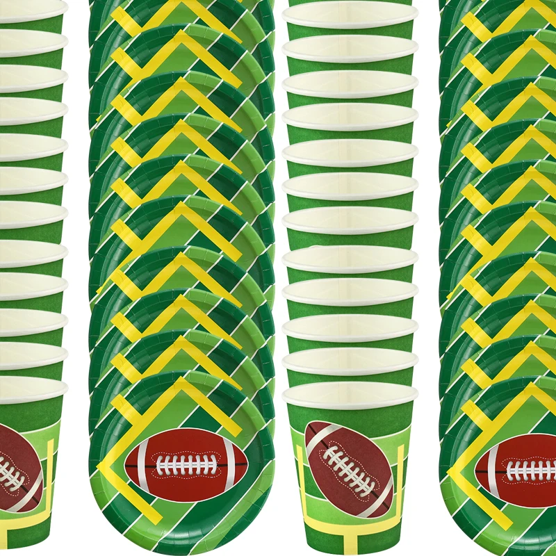 

60pcs/lot Rugby Theme Tableware Set Happy Birthday Party Plates Cups Dishes Decoration Baby Shower Events Supplies