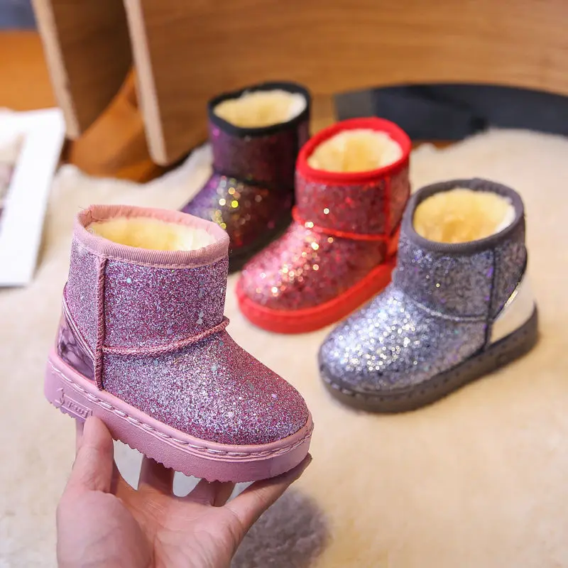 

GK8103 Winter New Boys and Girls Sequined Cotton Shoes Plus Velvet Thick Waterproof Children's Warm Boots