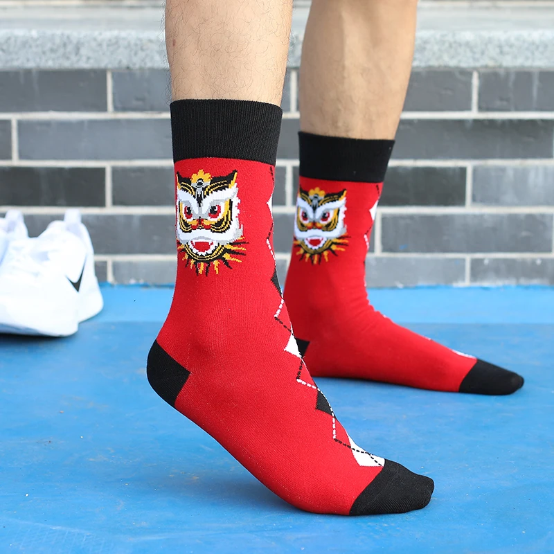2021 New Styles High Quality Cotton Women and Men Socks Large Colorful Fashion Lion Dance Argyle Casual Funny Socks Size EU41-48