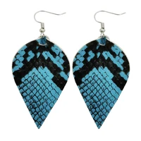 snake pattern leaf folded black faux leather earrings handmade for 2022 new style stock