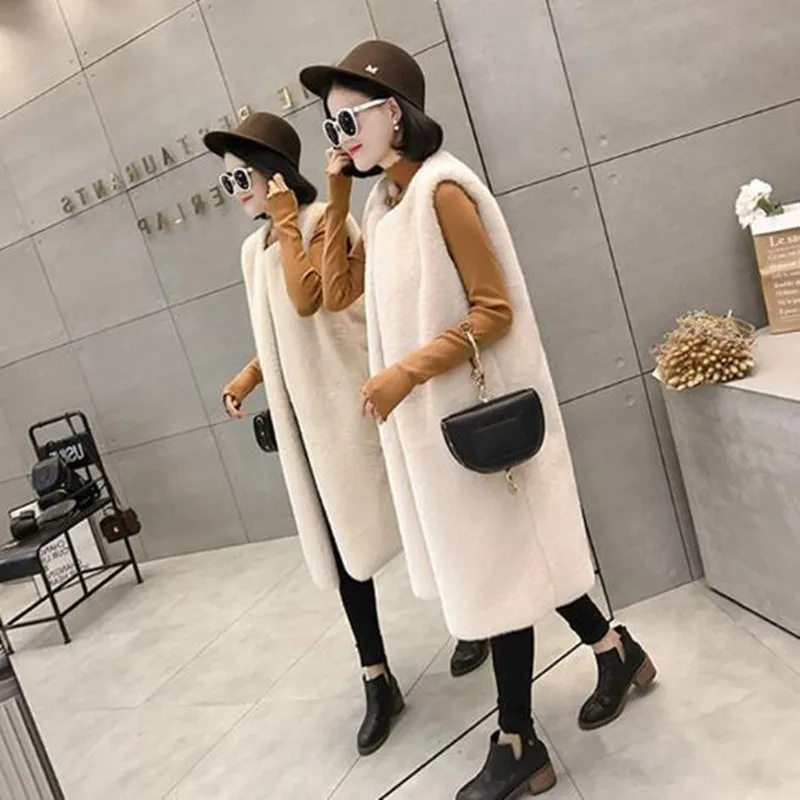 2023 autumn and winter Korean version of the vest women's medium length large size pony clip rabbit hair plush coat fashionable