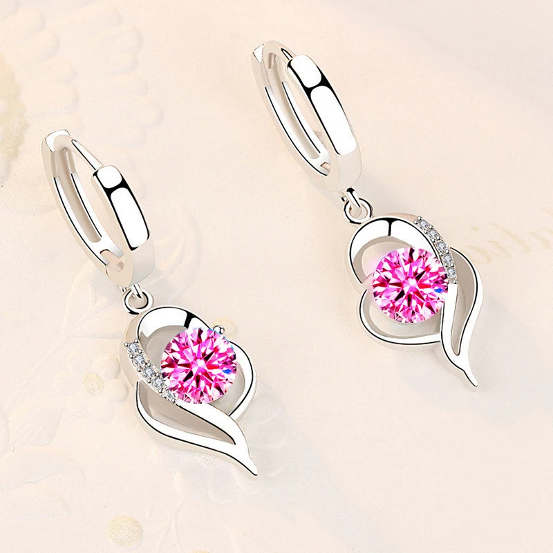

New 925 Stamp Silver Plated Women Drop Earrings Fashion Cute Heart Pendant Top Quality Zircon Delicate Earring For Women Jewelry