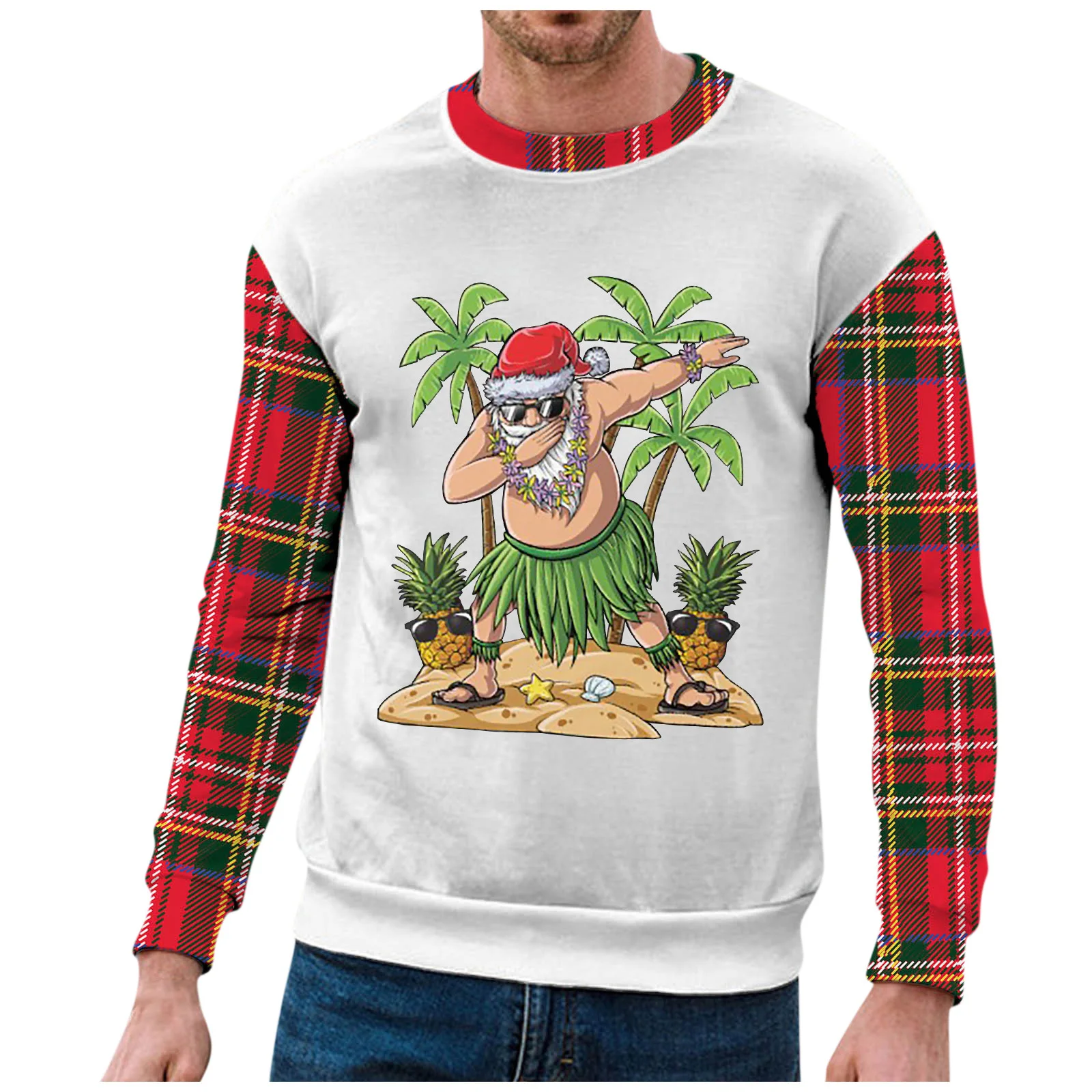 

Пуловер мужской с рождественским принтом Санта-Клауса, повседневный Модный свитшот, уличная одежда в стиле Харадзюку, весна-осень